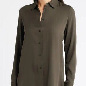 Equipment Essential Femme Olive Green Silk Button Down Shirt Blouse Top